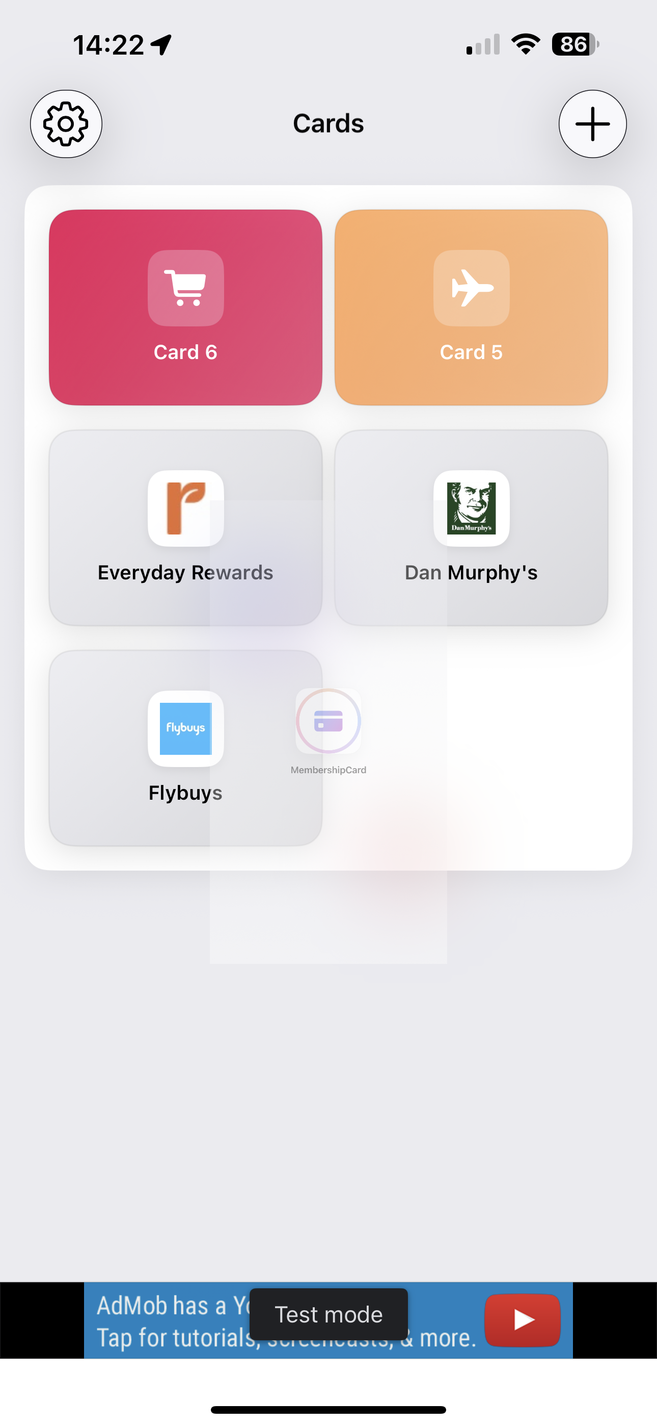 App home screen on mobile device