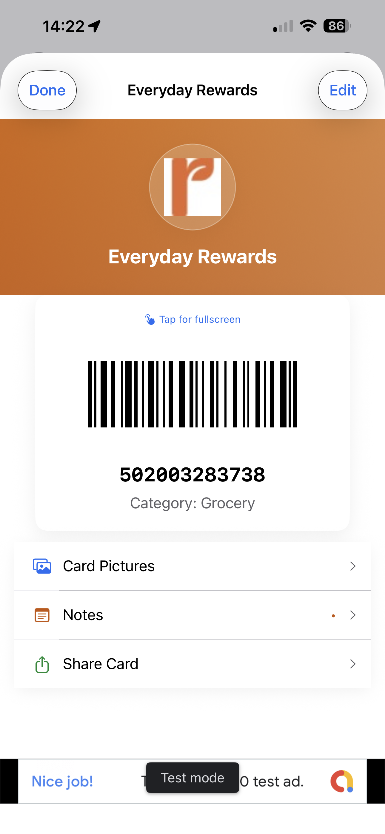 App home screen on mobile device